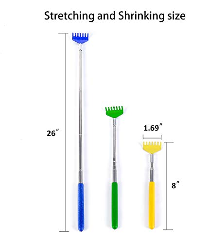 Back Scratchers For Adults Extendable, 26" Stainless Steel Telescoping Back Scratchers For Men And Women, With Carry Bag Portable (Blue + Green + Yellow, 8-26Inches) #TOP3