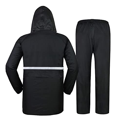 Weleyclore Motorcycle Rain Suit For Men 2 Piece (Jacket & Pant) Rain Gear Reflective Waterproof Rainwear Navy #TOP1