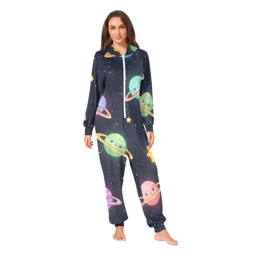 Pijama de planetas de una pieza con capucha de felpa para hombre y mujer