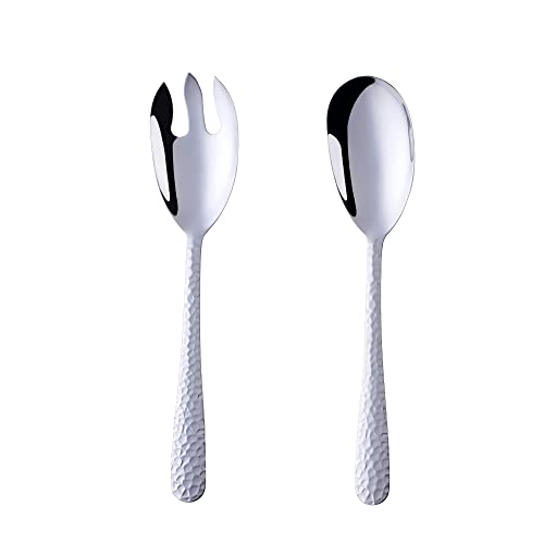 BISDARUN Salatbesteck, 2 Stück Salat Servierset aus Edelstahl, Silber Salatlöffel und Salatgabel-30,8cm