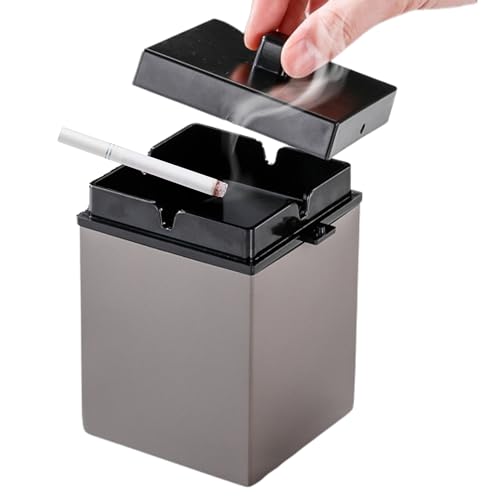 Ash Tray with Lid for Outside Patio, Windproof Smokeless Ashtray