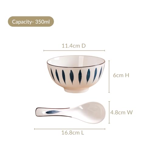 Image of Nestasia Set of 4 Soup Bowl with Spoon (350ml Each) - Ceramic Microwave & Dishwasher Safe Bowls for Serving Soup, Curry, Custard, & Dessert | Teardrop Design Bowl Set Perfect for Gifting & Daily Use