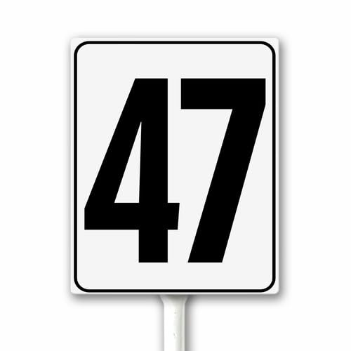 Aluminum Number Sign 47 White & Black House Signage, Speed Limit Street Sign, 18x22 CM Number Yard Sign With Stake for Parking Lot Private Property Business Gas Station Indoor Outdoor Use