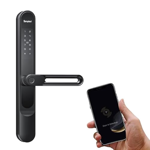 Simpled SS-SP Weatherproof SlimSeries Smart Lock Touch, 7-in-1, Fingerprint Keyless Security Entry Door Lock, Bluetooth Electronic Deadbolt, Smartphone Access - Designed for the UK Weather, Matt Black