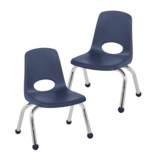 Image of FDP 10 inch School Stack Chair, Stacking Student Seat with Chromed Steel Legs and Ball Glides for Preschool, Classroom or Homeschool - Navy (2-Pack), 15409-NV