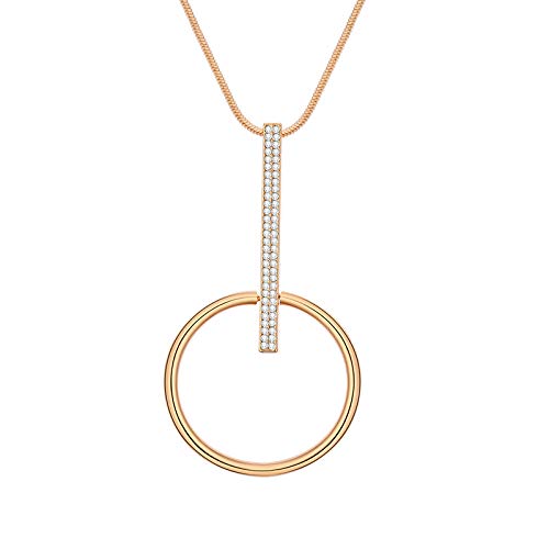 PengJin Y Necklace Round Real Gold-Plated Zircon Pendant, Sweater Chain electroplated Snake Chain