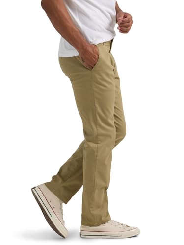 Lee Men's Extreme Motion Flat Front Slim Straight Pant Original Khaki 36W x 32L