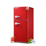 rosmena Mini Retro Fridge with Freezer, 3.5 Cu. Ft. Mini Fridge, Small Refrigerator with 7-Level Adjustable Thermostat, Retro Compact Refrigerator 2-Door Fridges for Apartment/Dorm/Office/RV, Red