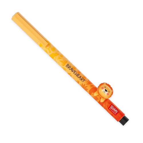 Legami - Gelschreiber mit dekorativem Tier - Lovely Friends, Lion -Thema, nicht rollend, schwarze Tinte, entfernbares und wieder kombinierbares Tier, 0,5 mm Spitze
