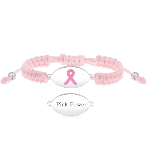 JunyiDIY Brustkrebs Bewusstsein Rosa Schleife Kraft Armband Für Frauen, Verstellbares Geflochtenes Band Repräsentiert Stärke Und Ermächtigung Für Mutter Ehefrau Freundin YA6220