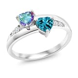 Gem Stone King 925 Sterling Silver Mercury Mist Mystic Topaz London Blue Topaz and Lab Grown Diamond Ring For Women (1.19 Cttw, Gemstone Birthstone, Size 8)