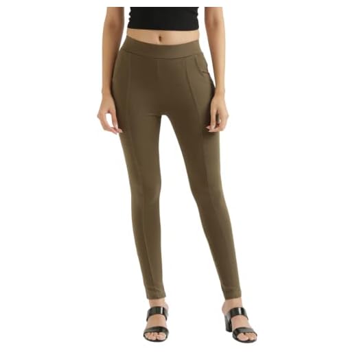 SAADAA 4-Way Stretchable Pants Yoga, Formal, and Regular Skinny High Waist Leggings 2 Deep Pockets Elastic Waistband Durable Interlock Stitching (SDTJOG_L) Olive Green