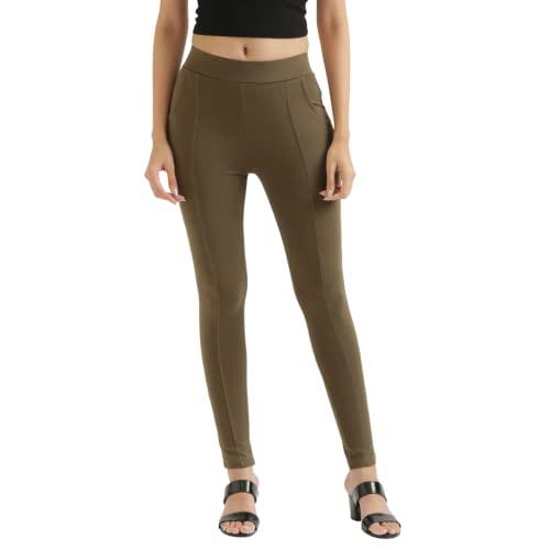 Image of SAADAA Women's Regular Fit High Rise 4-Way Stretchable Pants Yoga, Formal, and Regular Skinny High Waist Leggings 2 Deep Pockets Elastic Waistband Durable Interlock Stitching