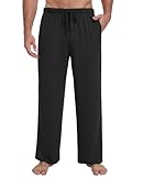 Kinnette Mens Pajama Pants Soft Lounge Sleep Pants with Pockets Casual Pj Bottoms with Button Fly and Drawstring (Black, L)