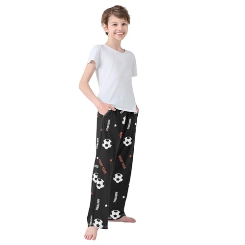 CaTaKu Boys Football Cute Soccer Ball Pants for Boys Girls Wide Leg Sweatpants Kids Long Bottoms with Pockets Size 6-14Y3