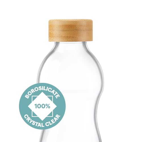 Image of Borosil 750ml Curve Bottle with Bamboo Lid | Borosilicate Glass Narrow Mouth Bottle for Fridge | Extreme Temperature Resistant For Hot & Cold Water, Milk, Lassi, Juice | Transparent
