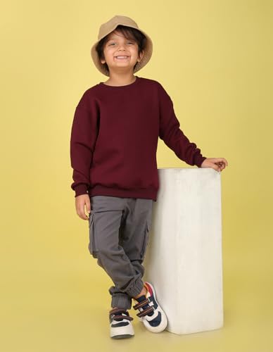 Image of Nusyl Boy's Black Solid Crew /Round Neck Sweatshirt |Skin Friendly Full Sleeve Sweatshirt|Drop Shoulder Oversized Sweatshirt | Round Neck Sweatshirt Oversized Fit Long Sleeves |