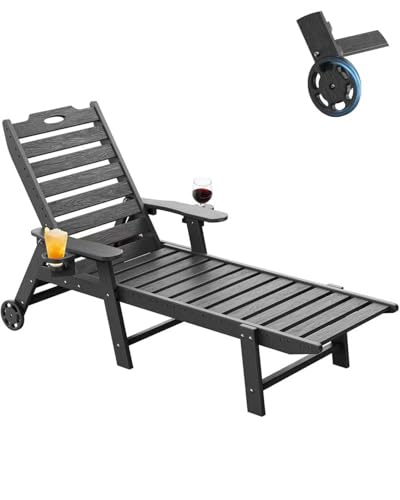 Carauci Lounge Chair Outdoor, HDPE Chaise Lounge with...