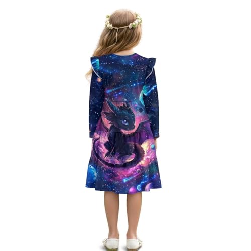 Uourmeti Ruffle Long Sleeve A Line Tiered Dresses for Girls Casual Midi Skirts2