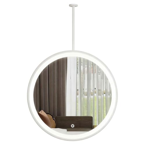 Espejo de tocador redondo para colgar en el techo, con luz LED, para maquillaje y maquillaje, con brazo articulado, 40 cm, 50 cm, 60 cm y 70 cm de diámetro. Espejos circulares de pared grandes (diáme