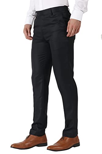 Image of MALENO Men's Slub Effect Solid Trouser | Classic Slim Fit Formal Trousers for Men | Slim Fit Trousers for Men