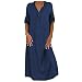 Dress Women's Summer Solid Color Denim Loose V-Neck Roll-Sleeve Long Dress Leisure Dress Beach Cami Cocktaikleider Halloween Kleid Damen Kleider Damen Party Dress