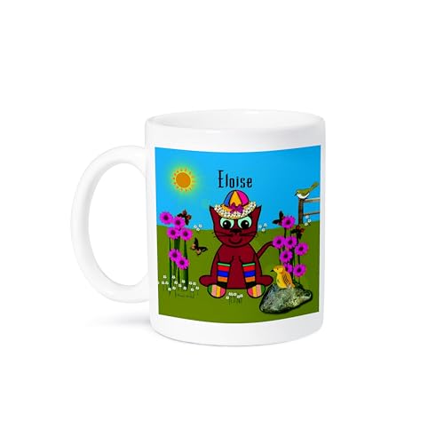 3dRose Eloise - Decorative SmudgeArt Art Design - Cat In Rainbow Socks 15oz Mug