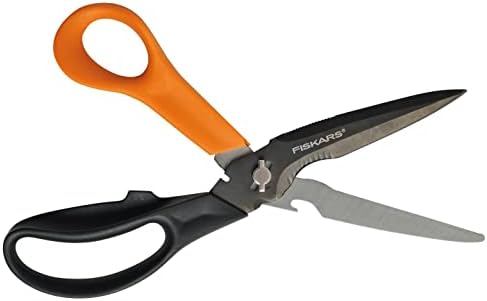 Fiskars Cuts + More Multi-tool Scissors, Includes Protective Case With Scissor Sharpener, Length: 23 cm, Titanium Coating, Stainless Steel Blade/Plastic Handles, Black/Orange, 1000809