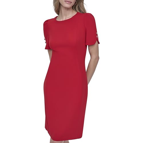 Image of DKNY Women's Short Tulip Sleeve Sheath Dress with Button Detail