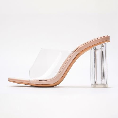 Cape Robbin Women's Clear Chunky Heels Slip On Open Toe with Transparent Upper, 3.5 Inch Lucite Block Heel & Leather Insole Platform Wedges (Fusion.A)3