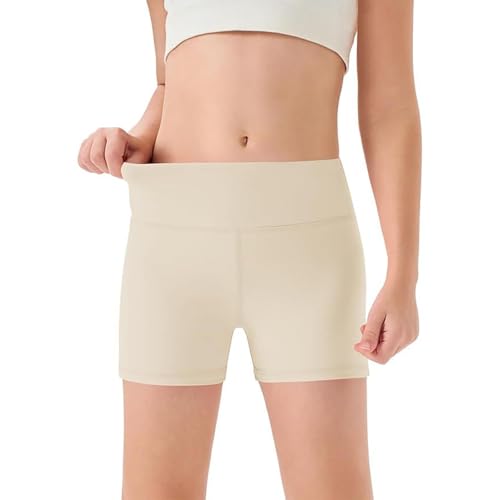 Generisch Short de danse de yoga taille haute pour filles, pantacourt de sport confortable en tissu stretch doux pour enfants, beige, 9-10 ans