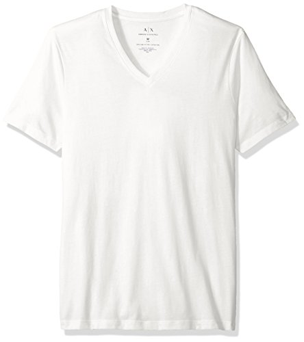 AX Armani Exchange mens Basic Pima V Neck Tee T Shirt, White, Medium US
