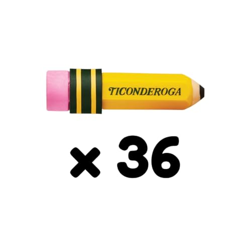 Image of Ticonderoga Pencil Shaped Erasers, 3 Erasers /Pack, 12 Packs | Yellow, 0.75 inch x 2.875 inch, #38953