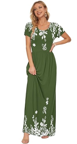 Image of AUSELILY Women's Classic Short Sleeve Loose Plain Casual Long Maxi Dresses for Women 2026