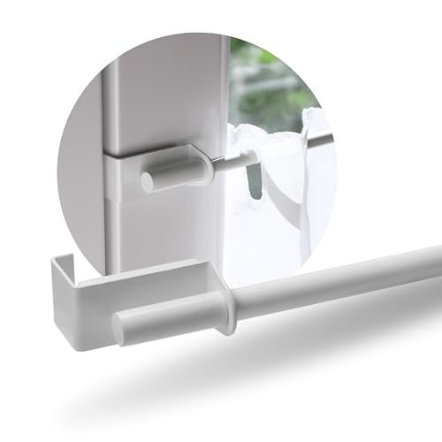 Rollina Gardinenstange zum Klemmen ohne Bohren | Klemmstange für Gardinen & Scheibengardinen | Vorhangstange Klemmstange ausziehbar 60–90 cm und Rahmenstärke 13-17 mm | Vitragenstange weiß Metall