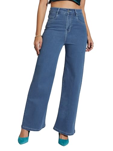 Image of Miss Chase Women's Wide-Leg High-Rise Regular-Length Stretchable Shaping Denim Jeans