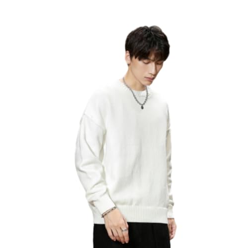 Men Basic Pullover Men Youth Temperament Trend Sweater Men Slim Fit Soft Comfortable Knit Sweater Men Casual Mode All-Match Long Sleeve Sweater J-White XL