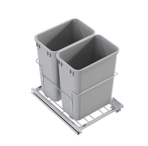 Image of Dowell B18 Aluminum Base Wastebasket Pullout with Door Mount and Two 35Qt /9Gal Plastic Bins (4012 0218+35x2)