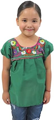 Ethnic Identity Girls Puebla Mexican Blouse (Ages 6, Green)