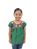 Ethnic Identity Girls Puebla Mexican Blouse (Ages 6, Green)