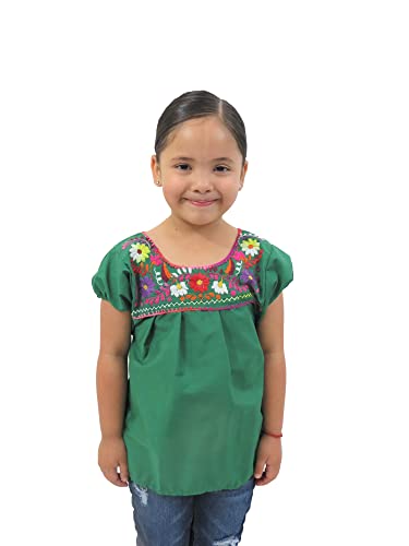 Ethnic Identity Girls Puebla Mexican Blouse (Ages 6, Green) #TOP18
