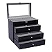 Gdrasuya10 4 Tier Eyeglass Case Modern Glasses Eyewear Storage Box Organizer with Cover Sunglasses Sun Glasses Display Showcase Jewelry Tray with Drawer for Women Men, Black