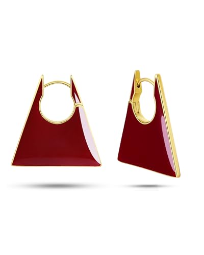 Gold Maroon Large Chunky Thin Square Geometric Dangle Statement Earrings for Women by SNGIA , Big Tropical Handmade Trendy Enamel Vacation Summer Chandelier Drop Jewelry Gifts, Rectangle Huggies Fashion Button Accessories, Vintage Hawaiian Floral Square Nickle Free Huggie Earring.