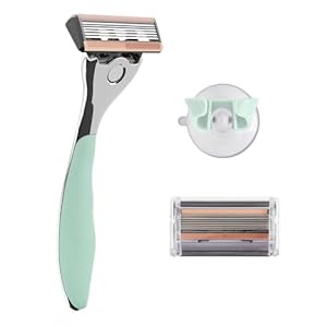 FFS Beauty Women’s Razor Kit – Premium Olive Handle, 2 Sharp and Durable 6-Blade Vegan Razor Cartridges & Matching Shower Holder