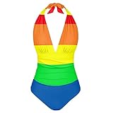 YEXIATODO Rainbow Swimsuits for Women One Piece Swimsuits Criss Cross High Waisted Bathing Suits Push Up Bikini Set Breathable,Bathing for Teen Girls Lady (L)
