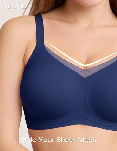 Image of Vertvie Wireless Jelly Bra Seamless Supportive Crossover | Full Coverage & Lift, Mesh V-Neck, No Underwire, Back Smoothing, Push Up, Plus Size, All-Age Comfort, Everyday T-shirt Bra