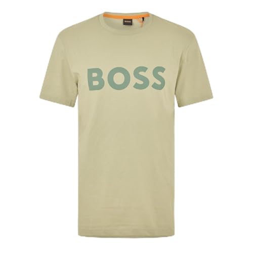 BOSS Mens Thinking 1 T-Shirt Signature Logo Short Sleeve Open Green L