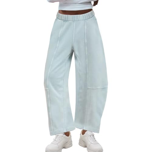 Ainangua Womens Baggy Barrel Wide Leg Sweatpants Casual Mid Rise Elastic Waisted Palazzo Harem Pants with Pockets