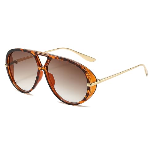 YAMEIZE Oversized Pilot Sunglasses for Women Men Round 70s Retro Double Bridge Vintage Large Big Frame Punk Sun Glasses UV400