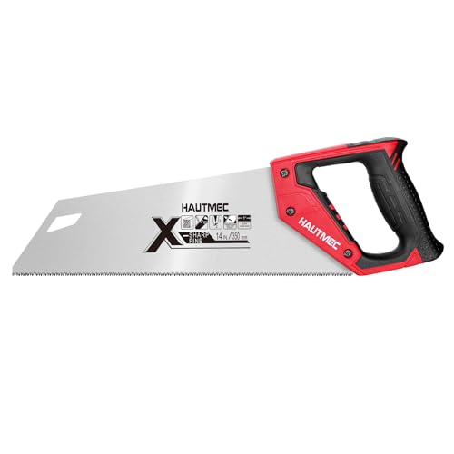 HAUTMEC 350MM X-Sharp Pro Hand Saw for Cuts Comfort, Quality and Accuracy, Fine-Cut Handsaw with 12 TPI Triple-Ground Teeth and 1mm Thickened Large Blade, Bi-Material Ergonomic Handle – HT0295